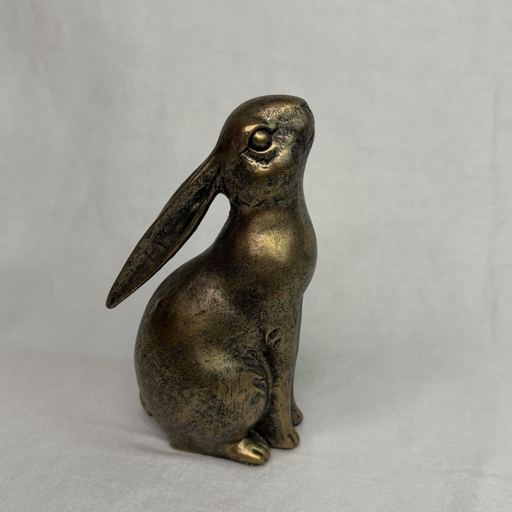 Bronze-finished Rabbit Figurine Textured Antique Patina Sitting Bunny Decor